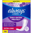Always Daily Extra Protect Panty Liners  Extra Long Length  Unscented  116 Count