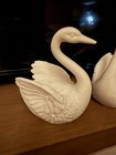 White Ceramic Swan Figurine Pair  Decorative Collectible Birds