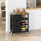 Black Wood 26 5 In  Kitchen Cart On Wheels With Wood Top  Shelves And Drawers