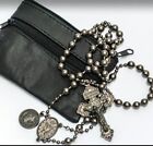 Gunmetal Ww1 Combat  Rosary With Black Sheepskin Pouch