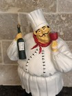 French Chef Figurine With Wine Bottle   Glass - Whimsical Kitchen Decor