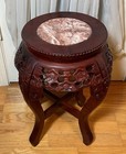 Vintage Chinese Hand Carved Wood Stool Plant Stand End Table With Marble Top