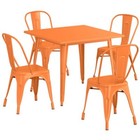 35 5   Square Orange Metal Restaurant Table Set With 4 Chairs For Outdoor Use