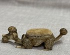 Vintage Florenza Metal Poodle Bobble Head And Tail Figurine Pin Cushion