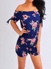 Rue21 Navy Blue Pink Green Floral Off Shoulder Romper Jumpsuit Short Size Xs