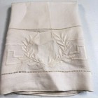 Vintage Tea Towel Kitchen Dishcloth Linen Rectangle Embroidered Laurel Leaf Mcm