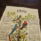 Vintage Linen Fabric Calendar 1969 6 Birds Multicolor Mcm  16x28 In