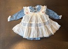 Vintage Bryan Toddler 12m Blue Floral Full Circle Dress W Pinafore Ruffles Lace