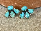 Native American Style Sterling Silver Turquoise Cluster Earrings Southwest Boho