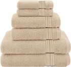 6 Pc 100  Cotton Bath Towel Set Beige     Soft Absorbent Towels     Free Ship
