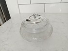 Antique Cut Etched Glass   Sterling Silver Powder Rouge Vanity Pot Jar