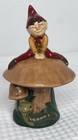 Vintage Pixie Sitting  On Lg Mushroom With Smiling Caterpillar Gnome Elf 3 5 x5 