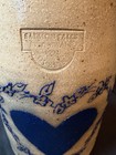 Salmon Falls Stoneware 1 Qt Heart Jar Hand Painted Blue beige 1992 7 5in X 4 5in
