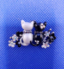 Black And Silver Crystal Cat Brooch Pin Pairs Love Flowers Ying And Yang