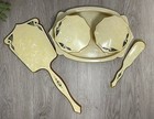 Vtg Pyralin Celluloid Pearlized Vanity Set Tray Mirror Shoe Horn Powder Boxes