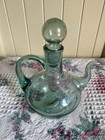 Vintage Green Glass Hand Blown Oil Cruet Bottle W  Stopper 1960s Italy 5 5   