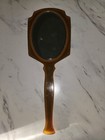 Vintage Amber gold Tone Plastic Handheld Vanity Mirror With Handle  1930s Nice