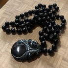 Antique C 1880 Victorian Whitby Jet Pendant   Beaded Necklace Mourning Jewelry