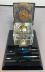 Vintage 1920s Antique Art Deco Inkwell And Pen Stand Brass   Glass