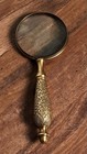 Vintage Brass Magnifying Glass Handheld Ornate Heavy Handle 6  Long
