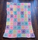 Vtg Hand Crocheted Granny Square Afghan Throw Blanket Pastel 51x38 Cottagecore
