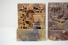 Antique Old Asian Chinese Carved Soapstone Bookends Floral Ship Mismatched Chips