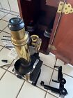 1910   s Bausch   Lomb Brass Microscope Jug Handle W   Case     rare   Extras