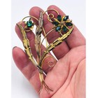 Vintage Wre 1 20 12k Gold Filled Emerald Green Rhinestone Flower Spray Brooch