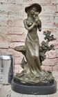 Rare Signed Lady W  Dog Bronze Statue Figurine Art Deco Sculpture Figure