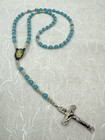 Sterling Silver Rosary Ornate Crucifix Glass Blue Faceted   Sterling Beads 17 