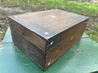 Antique Victorian Wooden Sewing Box  Mother Of Pearl Inserts  Hatpin  Buttons