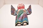 Atq Mexican Guerrero Folk Art Carved Wood Angel Skeleton Skull Mask Vtg Statue
