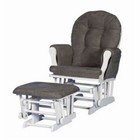 Nursery Glider Ottoman Set White Wooden Frame Gray Cushions Baby Rocker Chair