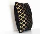 Large Black Gold Geometric Chenille Embroidered Piping Throw Pillow For Sofa Usa
