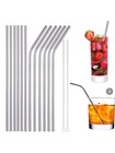 2x Premium Large Reusable Bended Metal Straws With Cleaning Brush Brand New