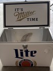Retro Miller Lite Beer Chest Cooler Metal Sides Stainless Steel Insides Read