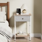 Metal Frame Nightstand End Table With Wooden Top Fabric Drawer And Shelf Bedroom