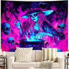 Blacklight Halloween Tapestry Horror Moon Night Scary Cemetery Pumpkin Lantern H