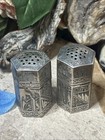 48  Antique Silver Persian Hexagonal Chased Salt Pepper Shaker 2 Pc Set 89 1g