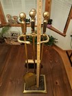 Antique Brass   Cast Iron Fire Place Tool Set With Stand- Hearth Tool Set