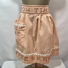 2 Vintage Gingham Aprons Embroidered Green Orange Half Waist Tie Holiday And Eat