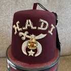 Vintage Shriner Hadi Fez Hat Cap With Carrying Case Used Read