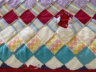 Vintage 1960s 70s Handmade Patchwork Quilt Colorful Geometric Retro Bedspread