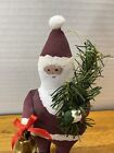Primitive Santa Decoupaged Cloth Christmas Tree Ornament  - 7    Tall - Nos