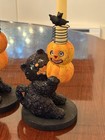 2 Vintage Dept 56 Black Cat Holding Pumpkins Candleholders Bat Halloween 9   