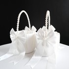 2 Pcs Ivory Flower Girl Basket Pearl Handle Wedding Ceremony Accessories