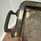 Vtg Silver Platter Butler Tray Etched Scrollwork Footed Serving Handles