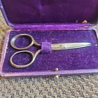 Vtg  Sewing Embroidery Scissors In Purple Vtg Case    c 1900s 3 5  Long