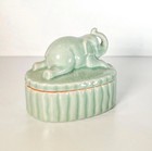 Vintage Celadon Crackle Glaze Elephant Trinket Jewelry Box Home Decoration