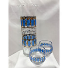 Vintage Mcm Blue Gold Cocktail Pitcher Glass Set Atomic Barware 5 Glasses